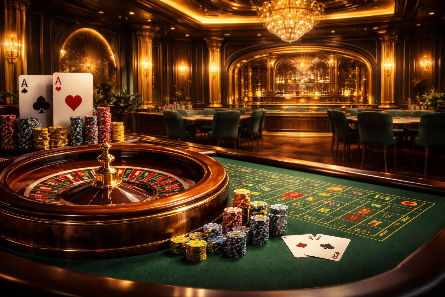 Una escena elegante de estudio de casino en vivo con cartas, elementos de ruleta y una atmósfera premium de mesa en línea conectada a JUGA MX.